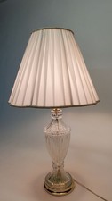 Vintage Mid-Century Frosted Cut Etched Crystal Table Lamp with Shade Polished Gd picture