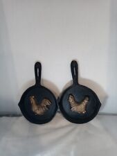 2 Vintage Cast Iron 5” Mini Skillet Embossed Rooster Design picture