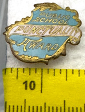Vintage Metal Public School Punctuality Award Lapel Tack Pin Badge Gold-tone picture