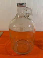 Vintage 1 Gallon Clear Glass Jug Bottle Finger Loop Handle Metal Screw Cap picture