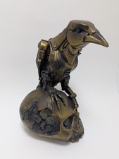 Pacific Giftware Steampunk Mechanical Raven on Skull Figurine Bronze-Tone picture