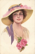 PC ARTIST SIGNED LADY IN HAT VINTAGE POSTCARD (b71289) picture