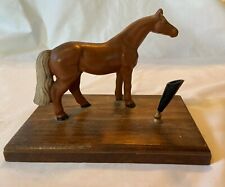 Vintage Enameled Cast Metal Horse w Wood Base Desk Accessory Pen Holder  picture