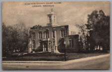 Camden AR Ouachita County Court House Linen Era Black and White Postcard picture