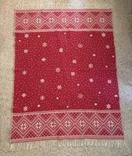 Vintage Coming Home Lands End 100% Wool Blanket Portugal Red Fringe 46” x 60” picture