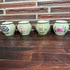 Vintage Planter Set Of 4 Flowers Floral Rose Green Round Colorful Medium Size picture