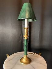 Beautiful Mid-century Brass And Emerald Green Table  Table Lamp With Shade picture
