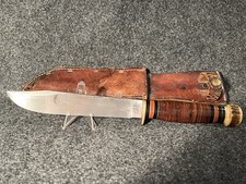 BIG KNIFE * STAG POMMEL * CRANE CUTLERY ~1930s (ENGLAND) SHEATH * Like a Scagel picture