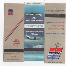 3 Vintage, UNITED AIRLINES, Advertising Matchbook Covers (Chevron Aviation) picture