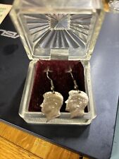 Vintage Silver Kennedy Half Dollar JFK Silhouette Cut Coin Dangle Earrings picture