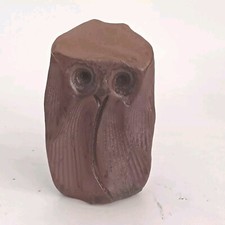 Vintage MCM Brutalist Studio Pottery Owl Figurine Signed Brown Clay 3.5