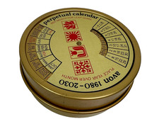 Vintage Perpetual Calendar Soap Avon 1980 - 2030 Metal 3 3/4” Made in England picture