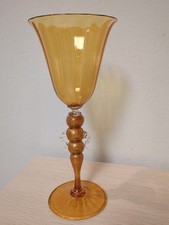 Very Rare Mid-Century Murano Cenedese Amber 24k Gold Fleck Stemware Glass Italy picture