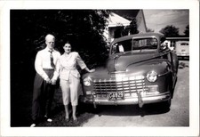 Woman & Albino Man Albinism 1949 Old Dodge Car 3.5x5 B&W Snapshot Photo picture