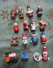 Lot Of 16 Vtg Handpainted Wooden Miniature Christmas Tree Ornaments picture