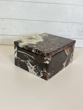 Natural Marble Stone Lidded Trinket Jewelry Box Burgundy Cream Veined picture
