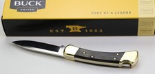 Buck Drop Point 110 Folding Hunter Knife 0110BRS6-B 420HC USA Made Ebony/Brass picture