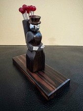 MINT FRENCH DECO MACASSAR & BAKELITE LUCKY CHIMNEY SWEEP COCKTAIL PICK SET C1932 picture