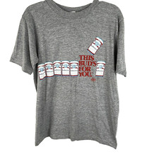 Vtg 80s Anheuser Busch Budweiser This Bud's For You Short Sleeve Grey T-Shirt L picture