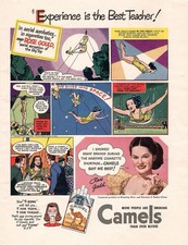 Camel 1940s Comic‑Style Ad – Rare Circus Art, Life Savers Reverse- Vintage picture