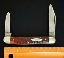 Vintage 1965-69 Case XX USA 06247 Pen Two Blade Red Bone Handle Pocket Knife picture
