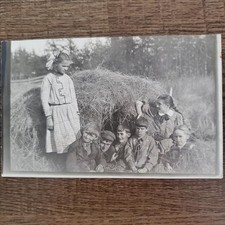 Antique RPPC Postcard 1909 Children Playing Haystack Rural Farm Life Fashion picture
