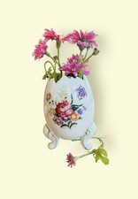 Vintage porcelain Egg Vase Trimmed In Gold. Vibrant Flower Motif. Shabby Chic picture