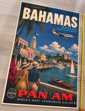 VTG Pan Am BAHAMAS Jet Clippers Travel POSTER RARE 24” X 36” PROMO RP VINTAGE picture
