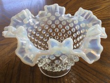 Vtg Fenton Hobnail Opalescent Ruffled Edge Dish picture