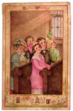 Vintage 1913 Easter Greeting Children Church Pews Lift Up Mine Postcard Used picture