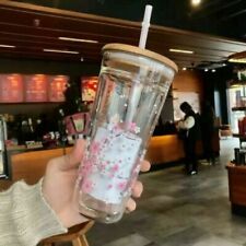 Starbucks Tumbler Pink Sakura Double Glass Straw Cup 591 ml Mugs W/ Topper Gift picture