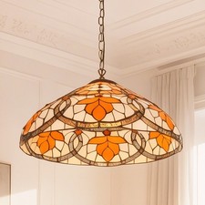 16''Antique Bronze Single Head Glass Lamp, Autumn Leaf Tiffany Pendant Light,New picture