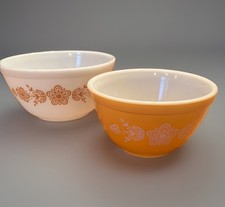 Vintage Pyrex # 401 and #402 Butterfly Gold Flowers Mixing Nesting Bowls picture