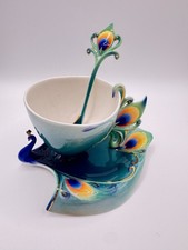 Kathy Ireland by Franz Luminescence Peacock Cup/Saucer set with Spoon FZ01205/6 picture
