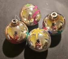 4 Vintage (1938-50) HEIM Christmas Ornaments Silver Balls Star Design  #344 picture