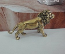 Solid Brass Lion Figurine Sculpture Vintage Shelf Decor picture