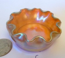 Signed LCT TIFFANY FAVRILE Gold Iridescent Art Glass SALT CELLAR  Scalloped Edge picture