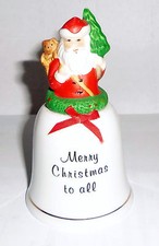 Porcelain Bell Christmas Ornament Vintage Merry Christmas to All Santa Claus picture