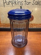 Vtg Gemco Ribbed Blue Glass Sugar Dispenser W/dark Blue Metal Lid picture