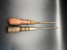 Vintage Wooden Handle Tool Lot Scratch Awl & Round Shank Screwdriver Antique picture