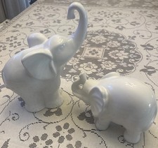 Vintage Pair Mom And Baby White Elephants Excellent Condition picture