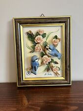 Capodimonte 3D Plaque Bird Floral Hanging Wall Art Vintage Italian Signed Rare picture