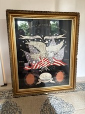Antique sailor’s souvenir embroidery, Americana – framed picture