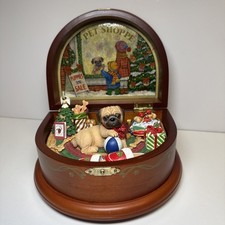 The Danbury Mint “Pug In The Window” Wood Christmas Music Box Dog Whimsical  picture