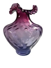 Fenton Mulberry Melon Vase Hand Blown Ruffled Top Vase Large Unique picture