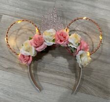 Disney Inspired Light Up Ears-Headband Castle NEW Handmade Flowers Mickey Minnie picture