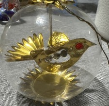 Vtg West Germany ~ TREE w glass bead & HUMMINGBIRD ~ GOLD Ornaments Blown Glass picture