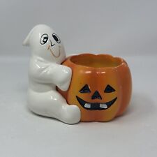 Vintage Halloween Whimsical Ghost & Pumpkin Planter Holland Floral picture