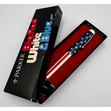 Rare Vintage Parker Big Red White & Blue Ball Pen Pristine In Box 1970s USA picture