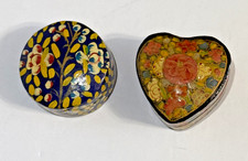 please? Vintage Hand Painted Papier Mache Trinket Boxes India Floral Mini Set of picture